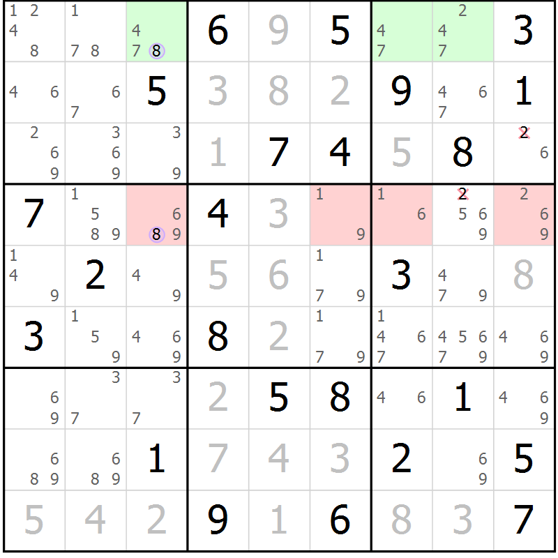 Position des candidats pour la solution de la Gr 38 page 41 du magazine de sudoku Suprême n° 028