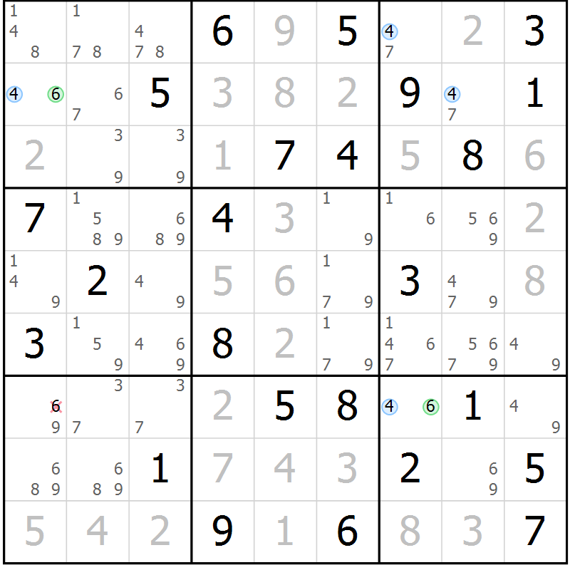 Position des candidats pour la solution de la Gr 38 page 41 du magazine de sudoku Suprême n° 028