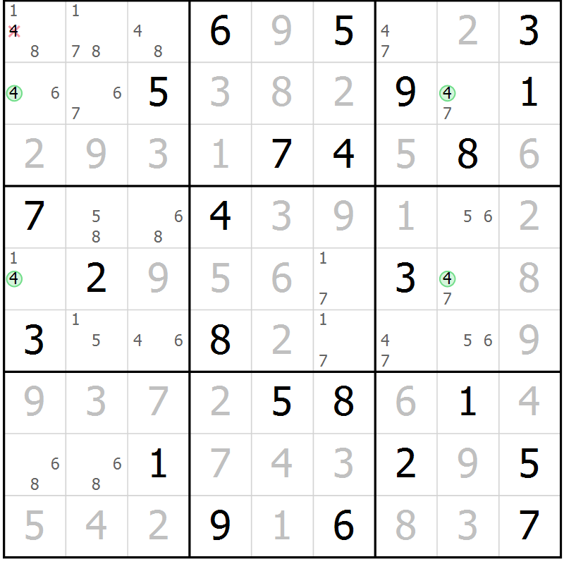 Position des candidats pour la solution de la Gr 38 page 41 du magazine de sudoku Suprême n° 028