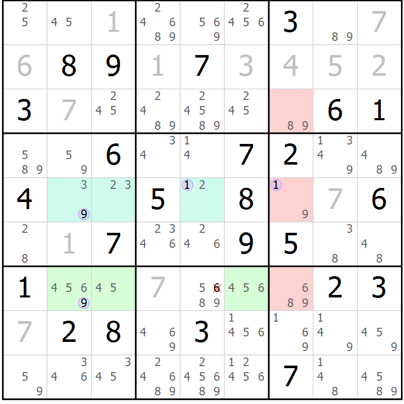 Position des candidats pour la solution de la Gr 39 page 42 du magazine de sudoku Suprême n° 028
