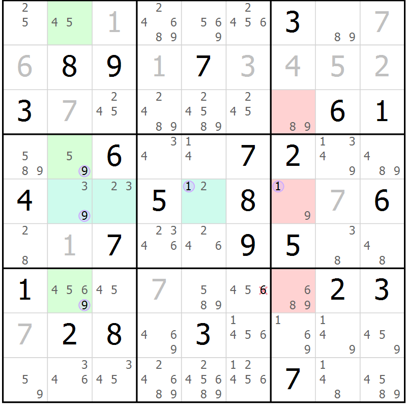 Position des candidats pour la solution de la Gr 39 page 42 du magazine de sudoku Suprême n° 028
