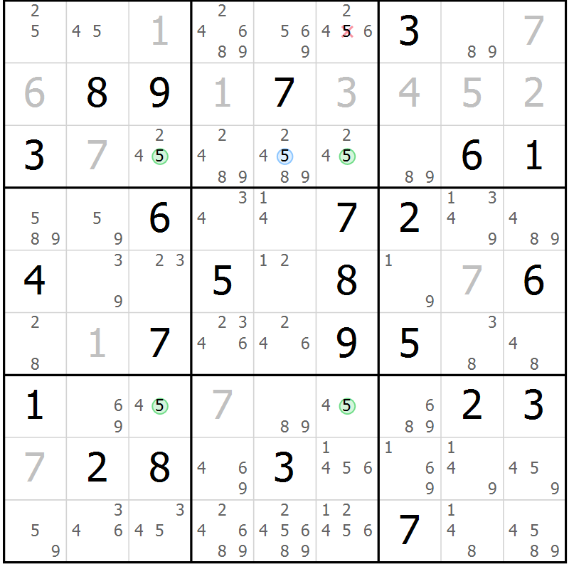 Position des candidats pour la solution de la Gr 39 page 42 du magazine de sudoku Suprême n° 028