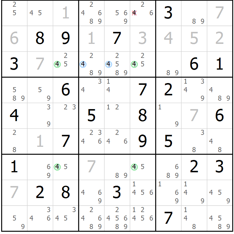 Position des candidats pour la solution de la Gr 39 page 42 du magazine de sudoku Suprême n° 028