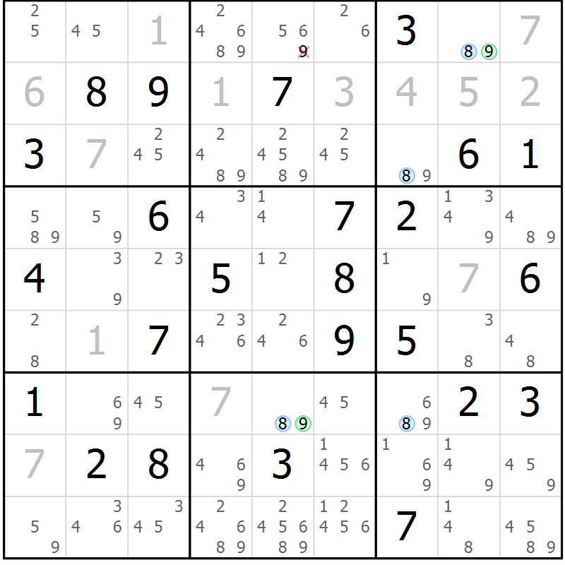 Position des candidats pour la solution de la Gr 39 page 42 du magazine de sudoku Suprême n° 028