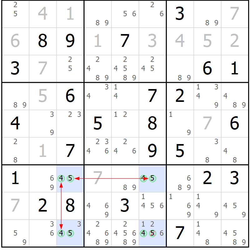 Position des candidats pour la solution de la Gr 39 page 42 du magazine de sudoku Suprême n° 028