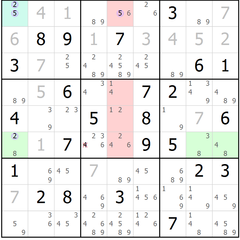 Position des candidats pour la solution de la Gr 39 page 42 du magazine de sudoku Suprême n° 028