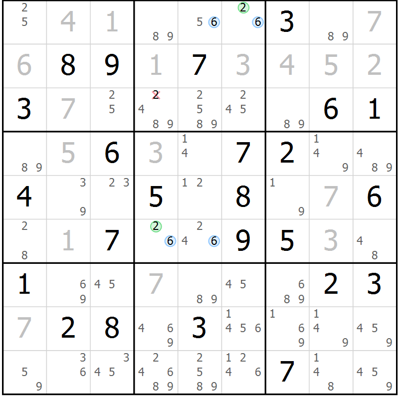 Position des candidats pour la solution de la Gr 39 page 42 du magazine de sudoku Suprême n° 028
