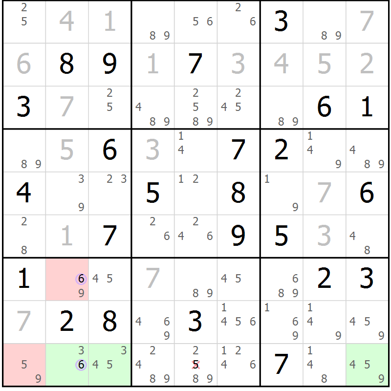 Position des candidats pour la solution de la Gr 39 page 42 du magazine de sudoku Suprême n° 028
