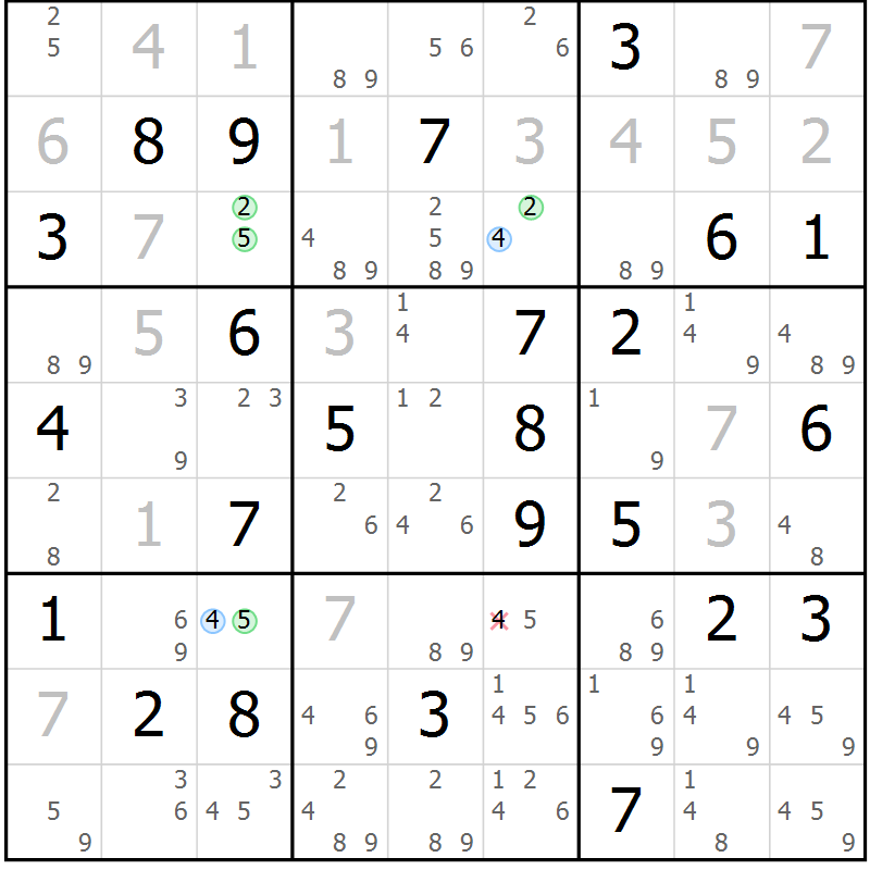 Position des candidats pour la solution de la Gr 39 page 42 du magazine de sudoku Suprême n° 028