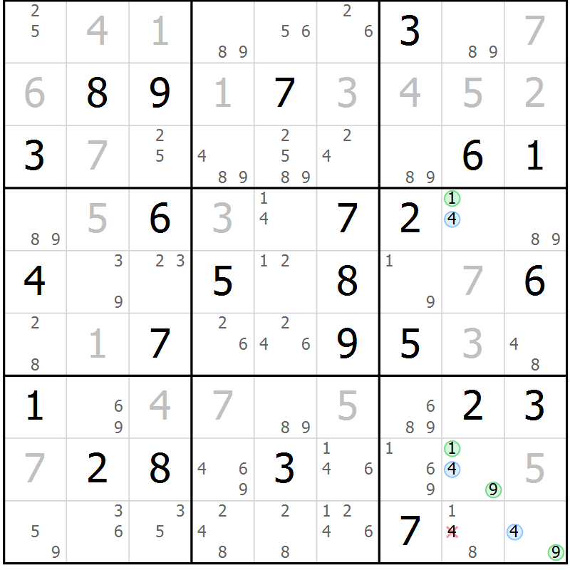 Position des candidats pour la solution de la Gr 39 page 42 du magazine de sudoku Suprême n° 028