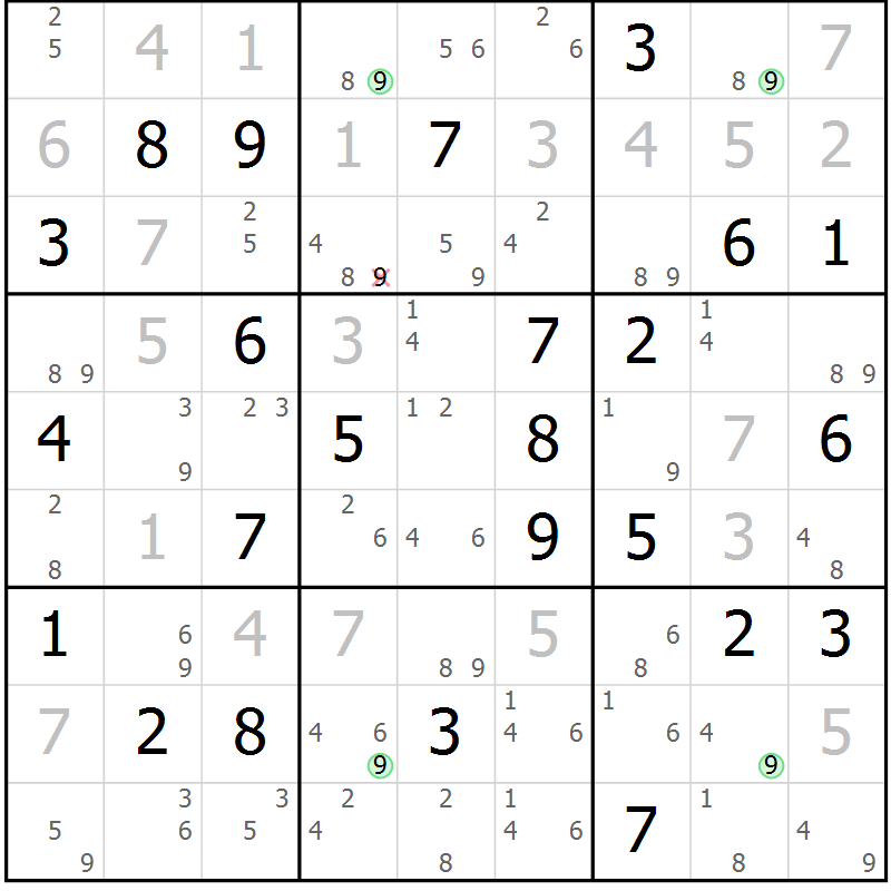 Position des candidats pour la solution de la Gr 39 page 42 du magazine de sudoku Suprême n° 028