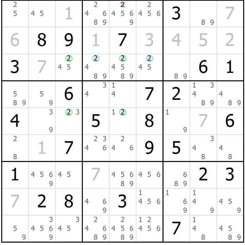 Position des candidats pour la solution de la Gr 39 page 42 du magazine de sudoku Suprême n° 028