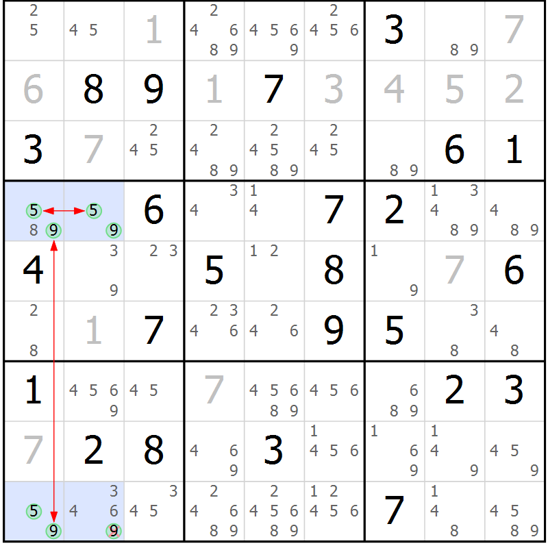 Position des candidats pour la solution de la Gr 39 page 42 du magazine de sudoku Suprême n° 028