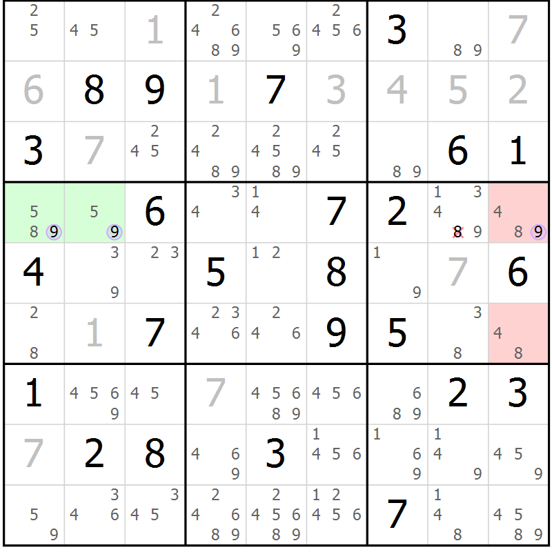 Position des candidats pour la solution de la Gr 39 page 42 du magazine de sudoku Suprême n° 028