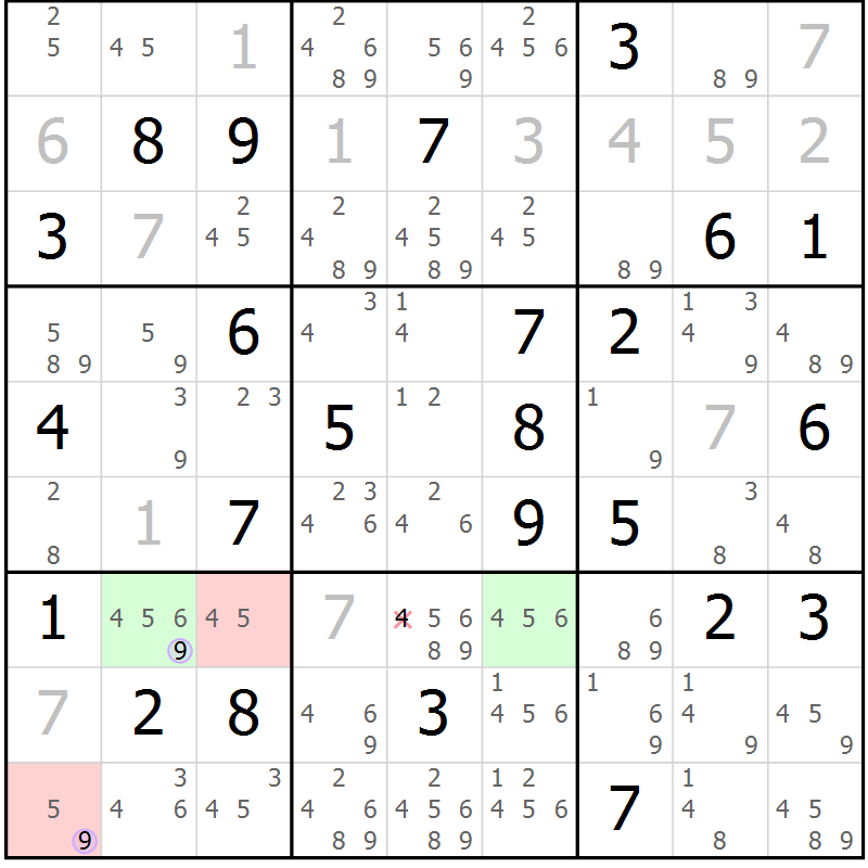 Position des candidats pour la solution de la Gr 39 page 42 du magazine de sudoku Suprême n° 028