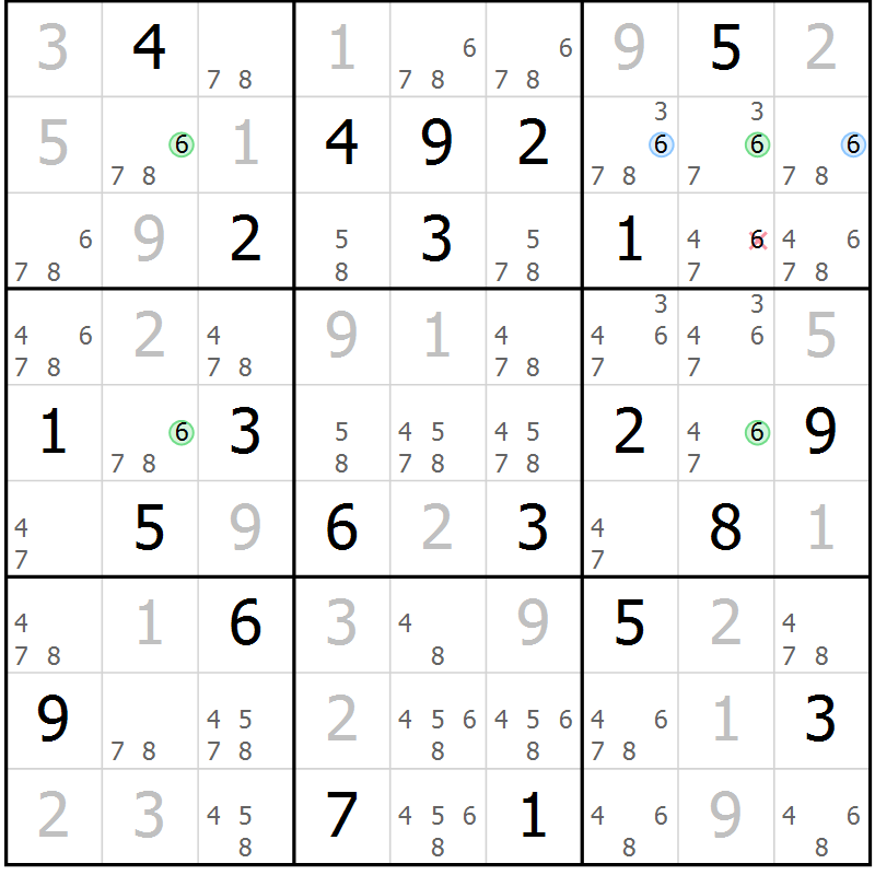 Position des candidats pour la solution de la Gr 4 page 7 du magazine de sudoku Suprême n° 028