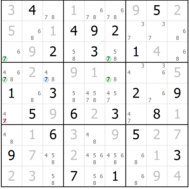 Position des candidats pour la solution de la Gr 4 page 7 du magazine de sudoku Suprême n° 028