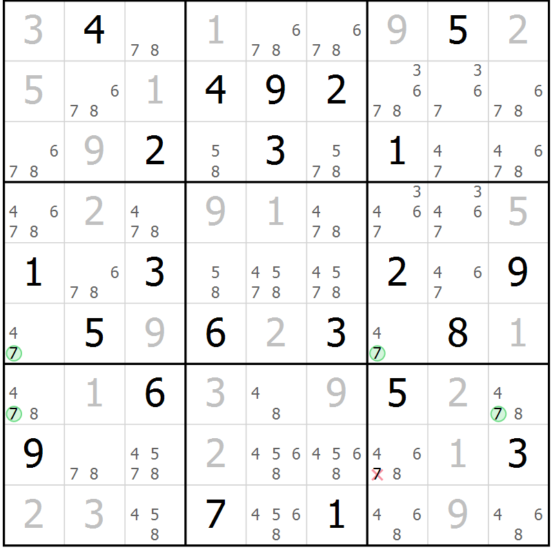 Position des candidats pour la solution de la Gr 4 page 7 du magazine de sudoku Suprême n° 028
