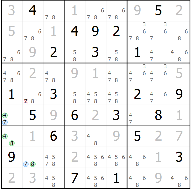 Position des candidats pour la solution de la Gr 4 page 7 du magazine de sudoku Suprême n° 028