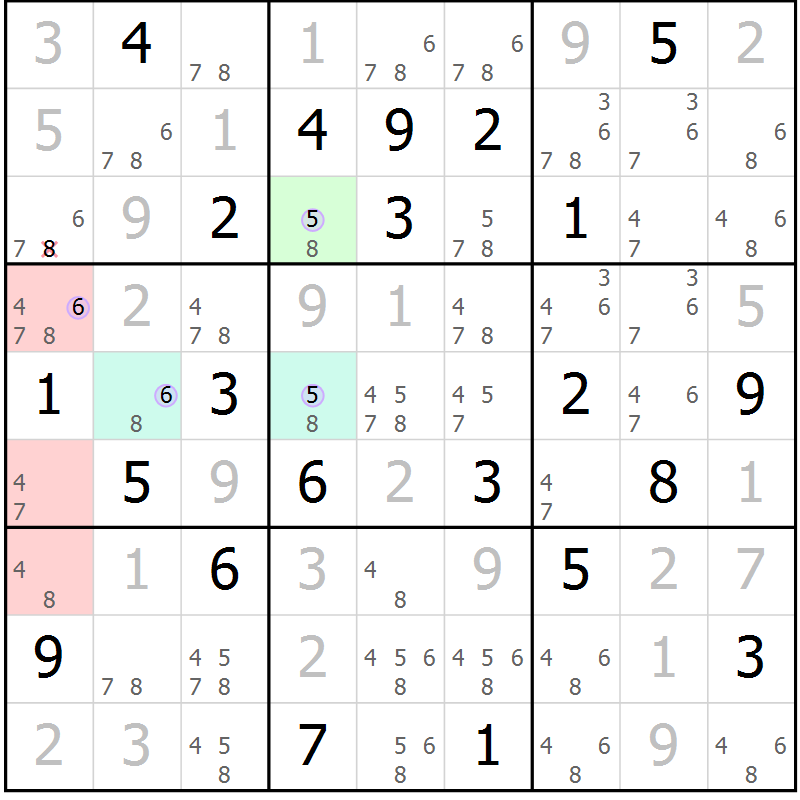 Position des candidats pour la solution de la Gr 4 page 7 du magazine de sudoku Suprême n° 028