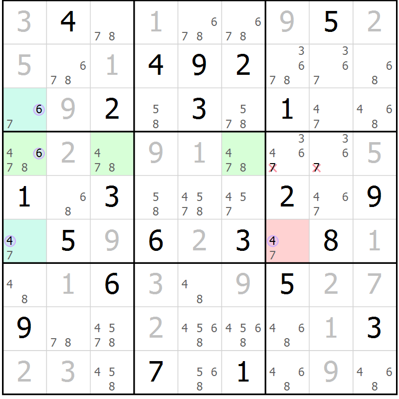 Position des candidats pour la solution de la Gr 4 page 7 du magazine de sudoku Suprême n° 028