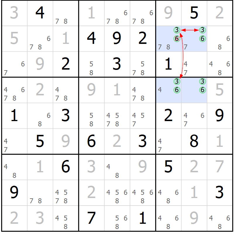 Position des candidats pour la solution de la Gr 4 page 7 du magazine de sudoku Suprême n° 028