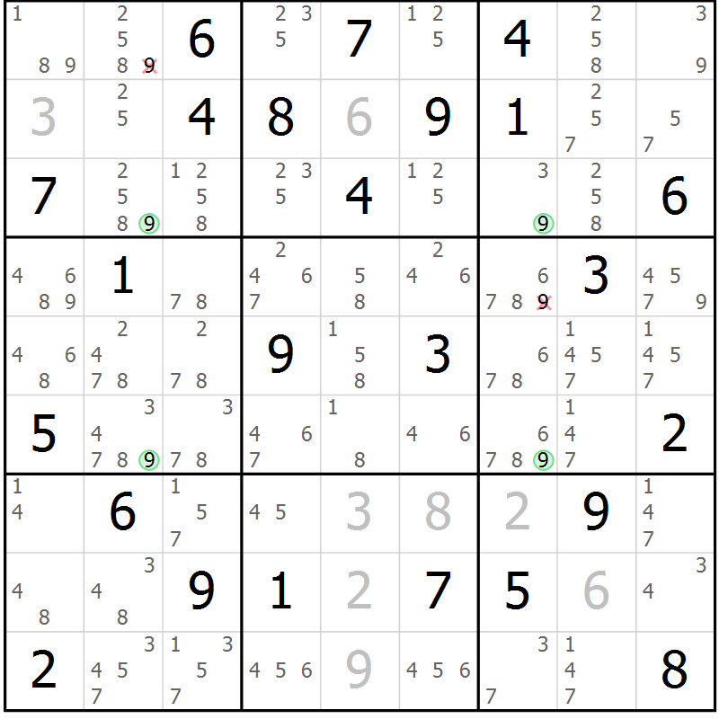 Position des candidats pour la solution de la Gr 40 page 43 du magazine de sudoku Suprême n° 028