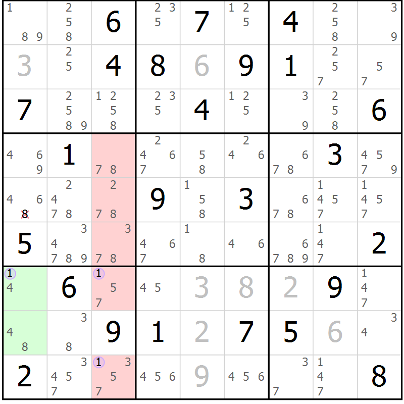 Position des candidats pour la solution de la Gr 40 page 43 du magazine de sudoku Suprême n° 028