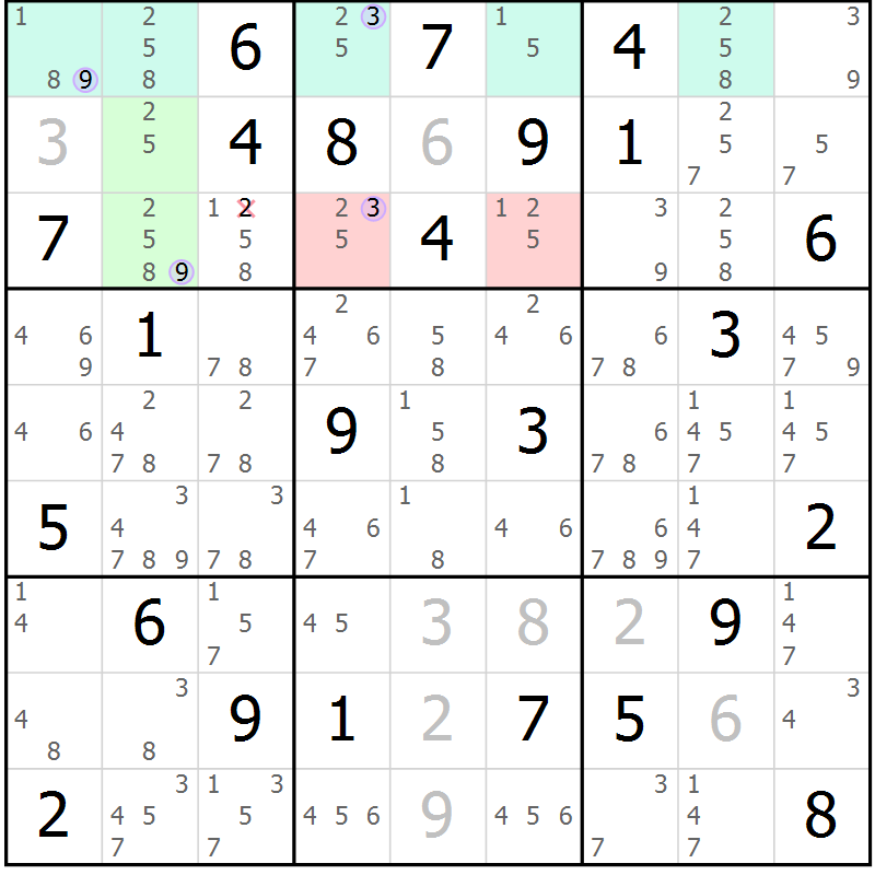 Position des candidats pour la solution de la Gr 40 page 43 du magazine de sudoku Suprême n° 028