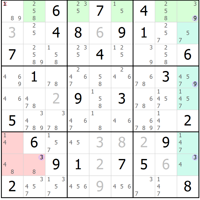 Position des candidats pour la solution de la Gr 40 page 43 du magazine de sudoku Suprême n° 028