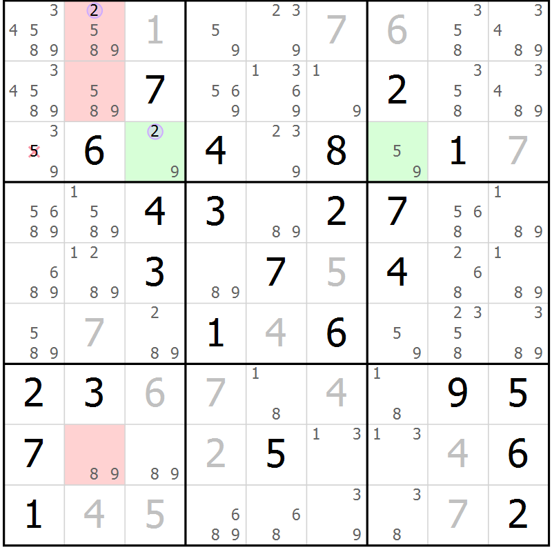 Position des candidats pour la solution de la Gr 41 page 44 du magazine de sudoku Suprême n° 028