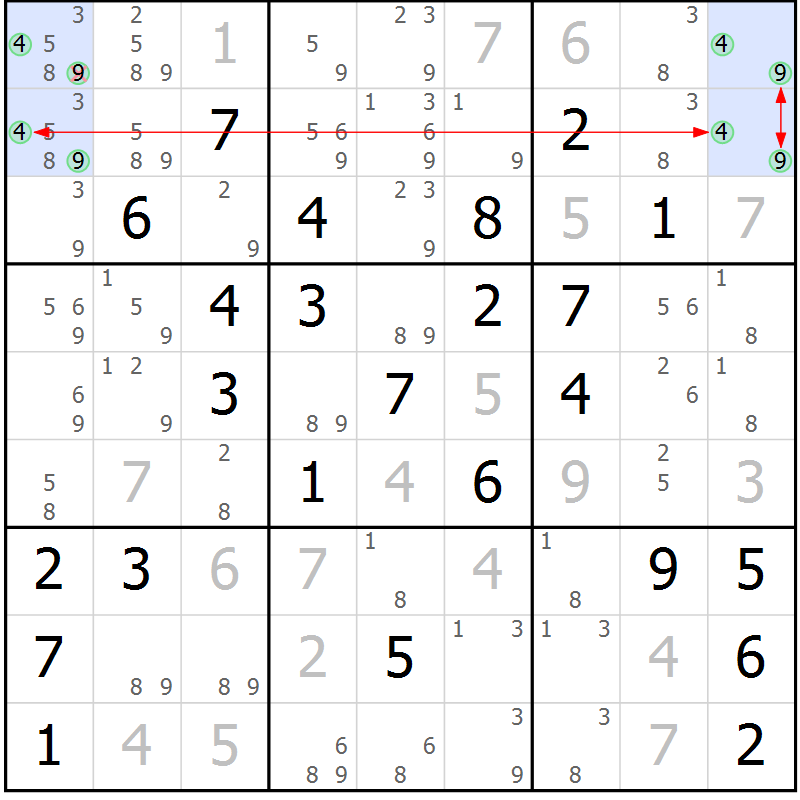 Position des candidats pour la solution de la Gr 41 page 44 du magazine de sudoku Suprême n° 028