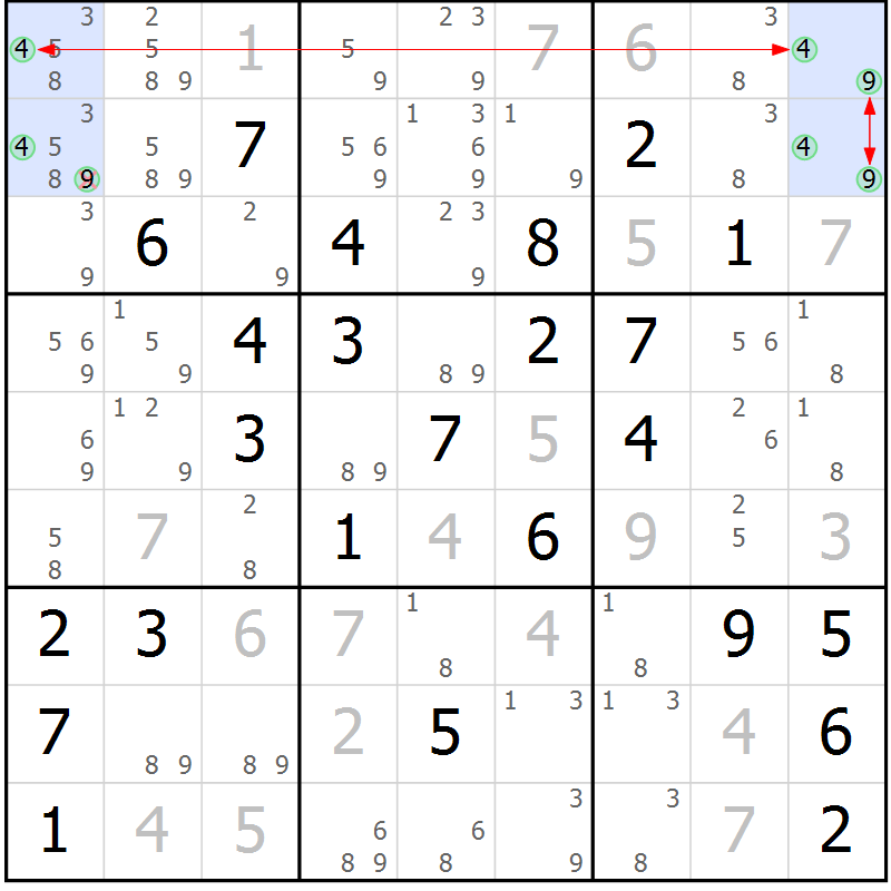 Position des candidats pour la solution de la Gr 41 page 44 du magazine de sudoku Suprême n° 028