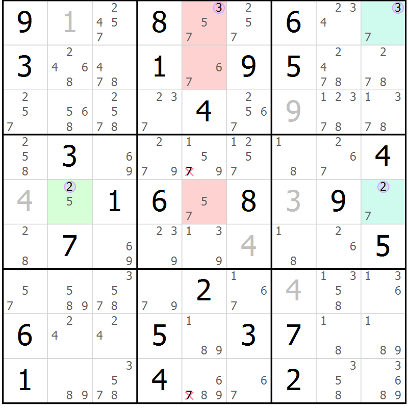Position des candidats pour la solution de la Gr 42 page 45 du magazine de sudoku Suprême n° 028