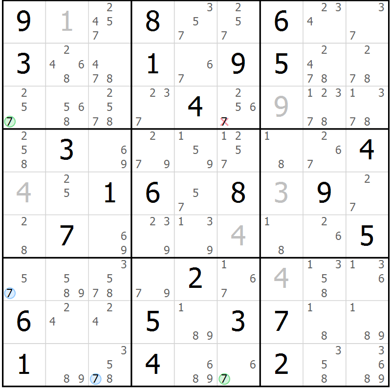 Position des candidats pour la solution de la Gr 42 page 45 du magazine de sudoku Suprême n° 028