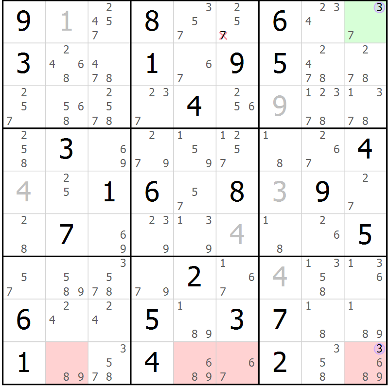 Position des candidats pour la solution de la Gr 42 page 45 du magazine de sudoku Suprême n° 028