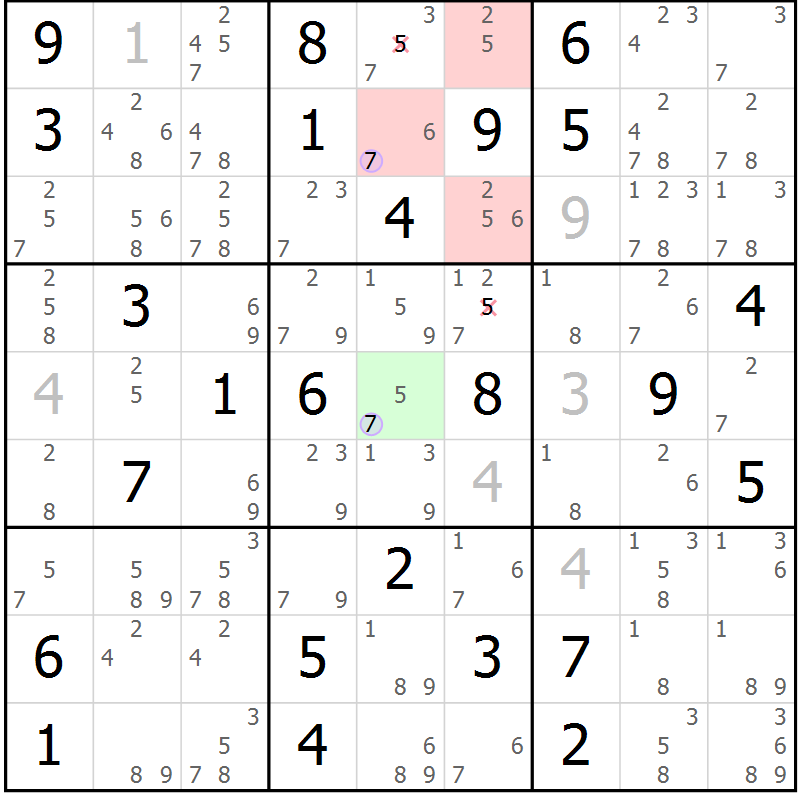 Position des candidats pour la solution de la Gr 42 page 45 du magazine de sudoku Suprême n° 028