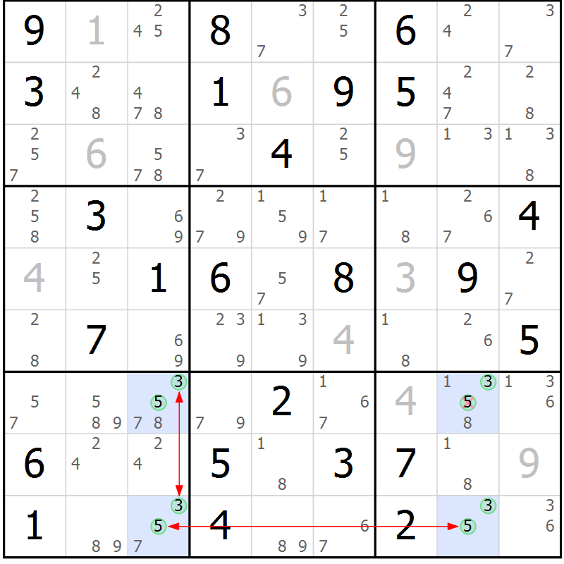 Position des candidats pour la solution de la Gr 42 page 45 du magazine de sudoku Suprême n° 028