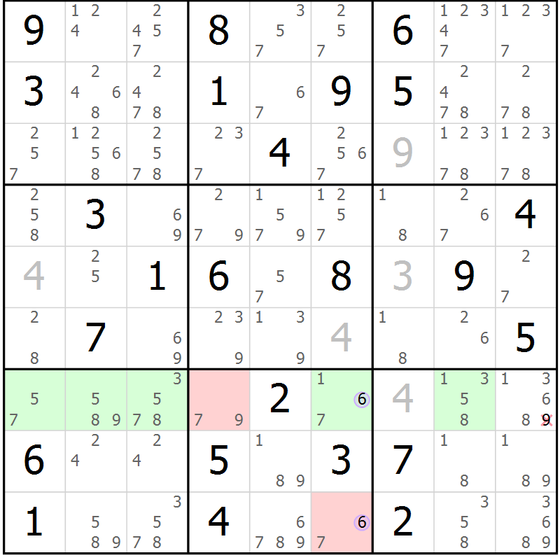 Position des candidats pour la solution de la Gr 42 page 45 du magazine de sudoku Suprême n° 028