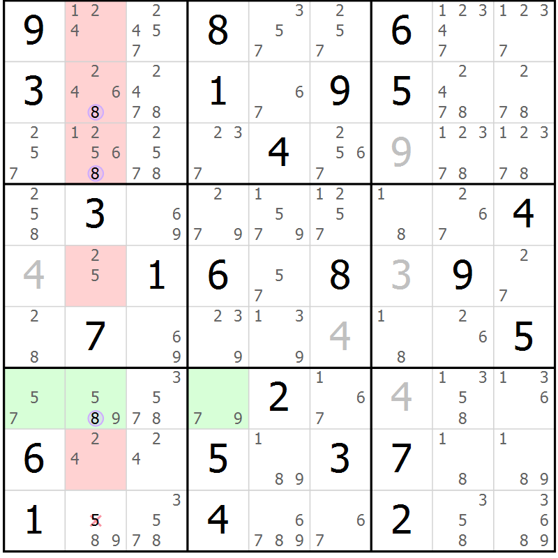 Position des candidats pour la solution de la Gr 42 page 45 du magazine de sudoku Suprême n° 028