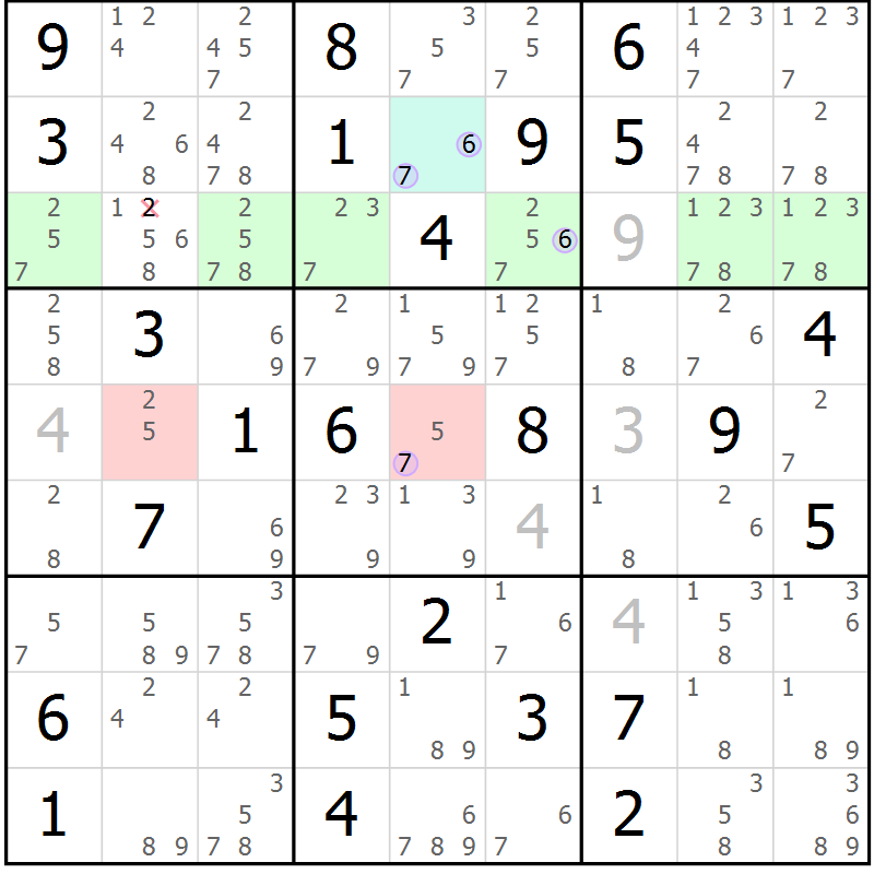 Position des candidats pour la solution de la Gr 42 page 45 du magazine de sudoku Suprême n° 028