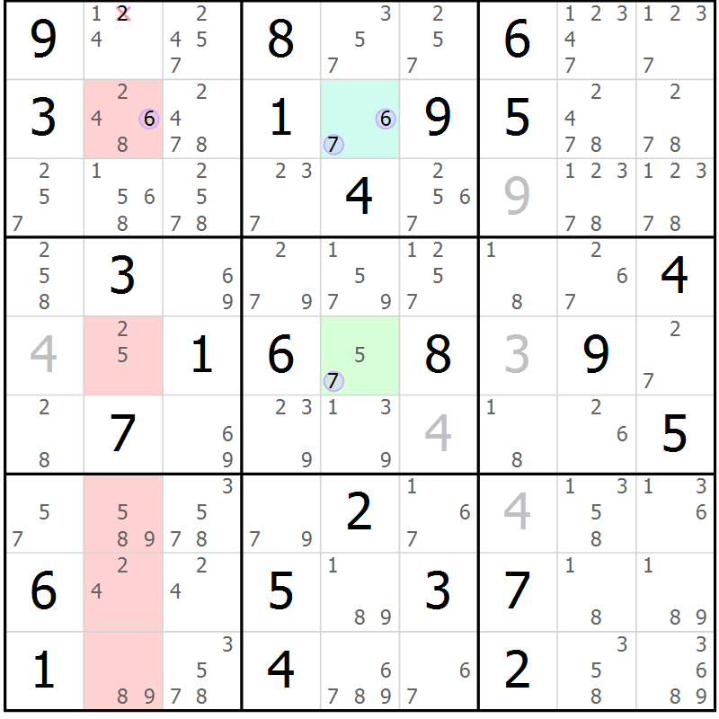 Position des candidats pour la solution de la Gr 42 page 45 du magazine de sudoku Suprême n° 028