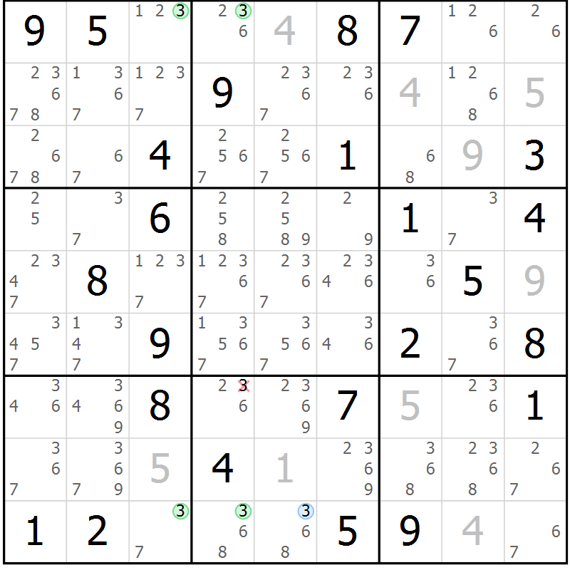 Position des candidats pour la solution de la Gr 43 page 46 du magazine de sudoku Suprême n° 028