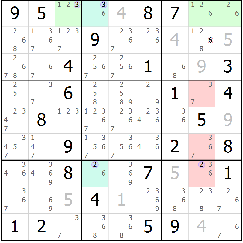 Position des candidats pour la solution de la Gr 43 page 46 du magazine de sudoku Suprême n° 028