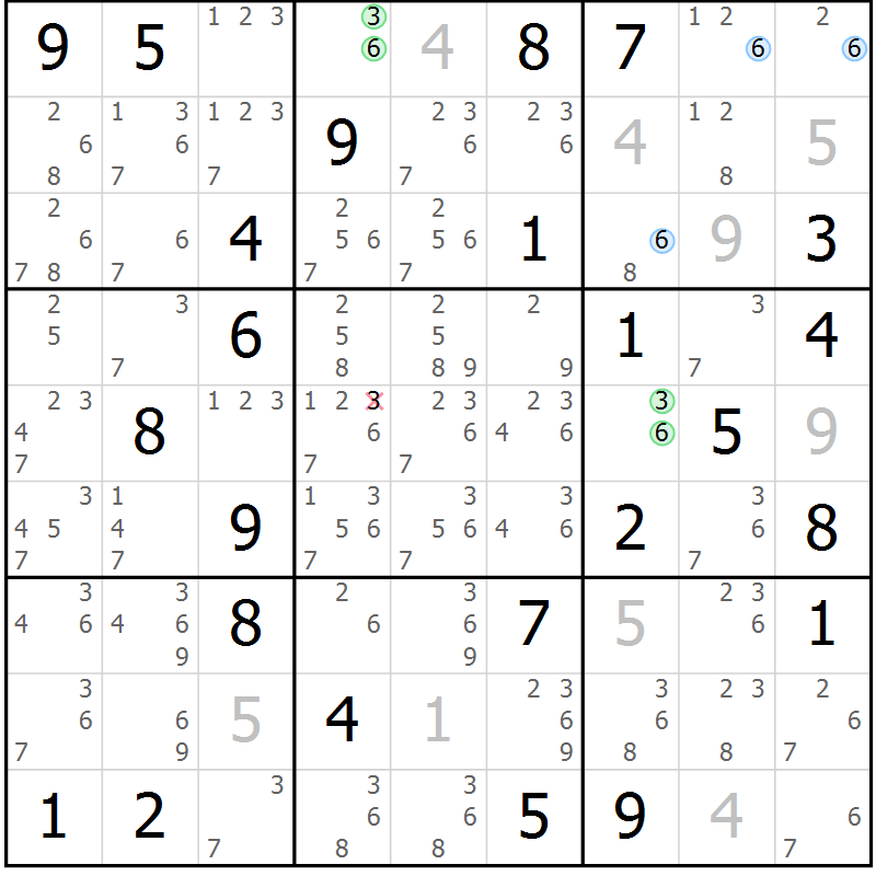 Position des candidats pour la solution de la Gr 43 page 46 du magazine de sudoku Suprême n° 028
