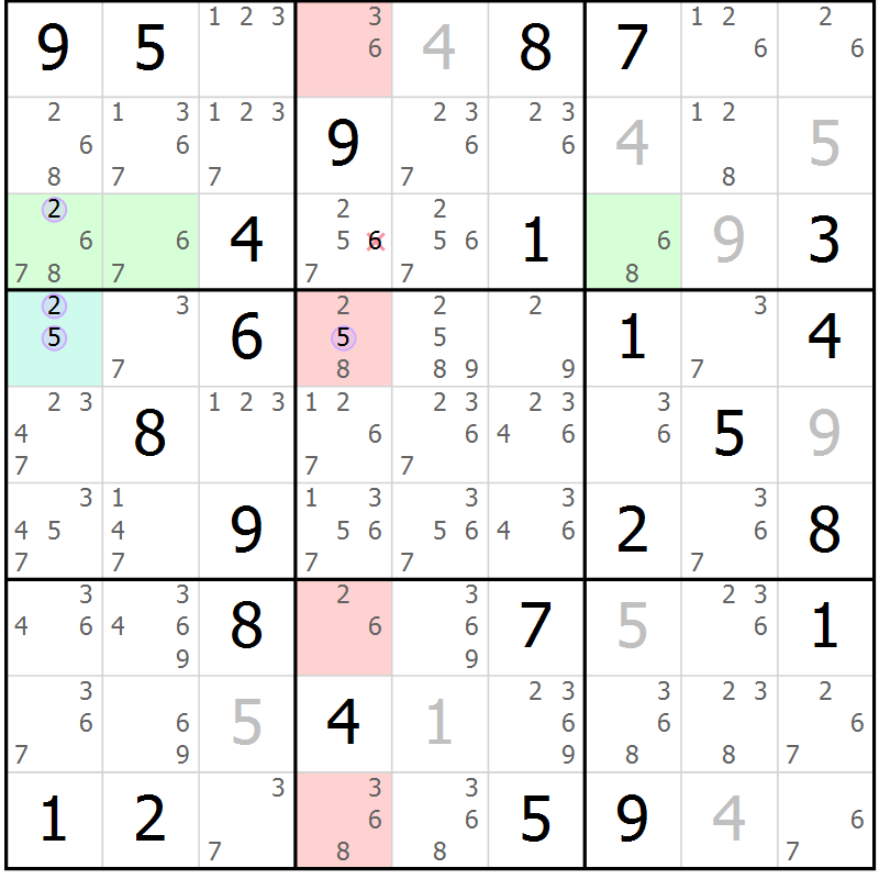 Position des candidats pour la solution de la Gr 43 page 46 du magazine de sudoku Suprême n° 028