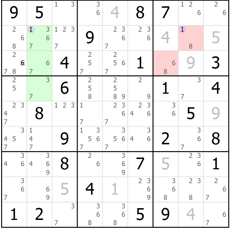 Position des candidats pour la solution de la Gr 43 page 46 du magazine de sudoku Suprême n° 028