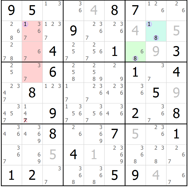Position des candidats pour la solution de la Gr 43 page 46 du magazine de sudoku Suprême n° 028