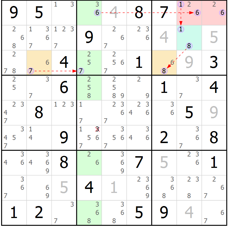 Position des candidats pour la solution de la Gr 43 page 46 du magazine de sudoku Suprême n° 028