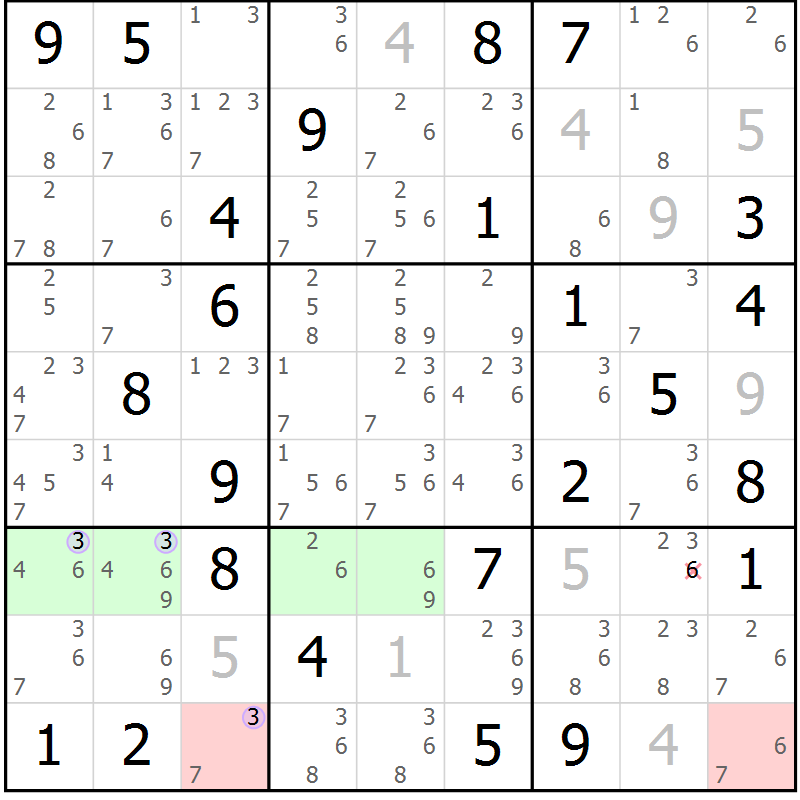 Position des candidats pour la solution de la Gr 43 page 46 du magazine de sudoku Suprême n° 028